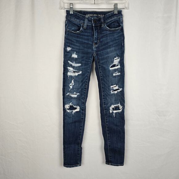 American Eagle Jegging Women's 00 Short Blue Next Level Stretch Distressed - Picture 1 of 16